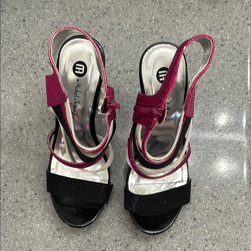Michael Antonio Black and Pink Heels with Slingback Design